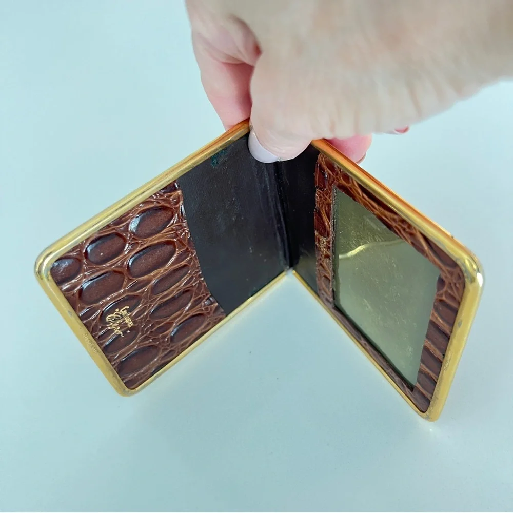 Vintage 70s Craftmen Clipper Brown Crocodile Embossed Wallet 24K Gold Plated